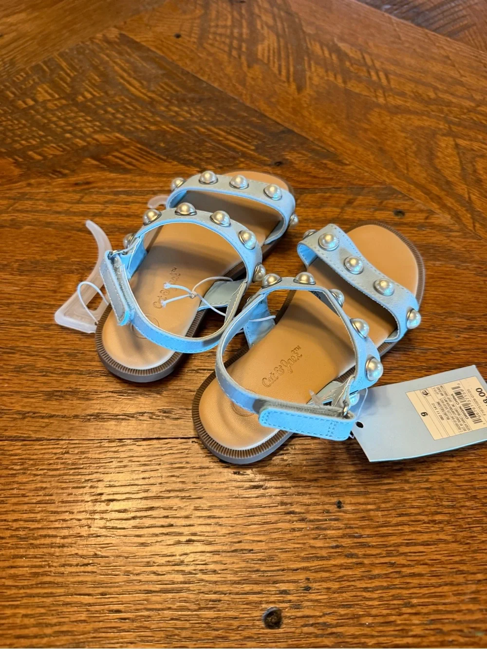 Girls' Light Blue Pearl-Stud Sandals Sz 9